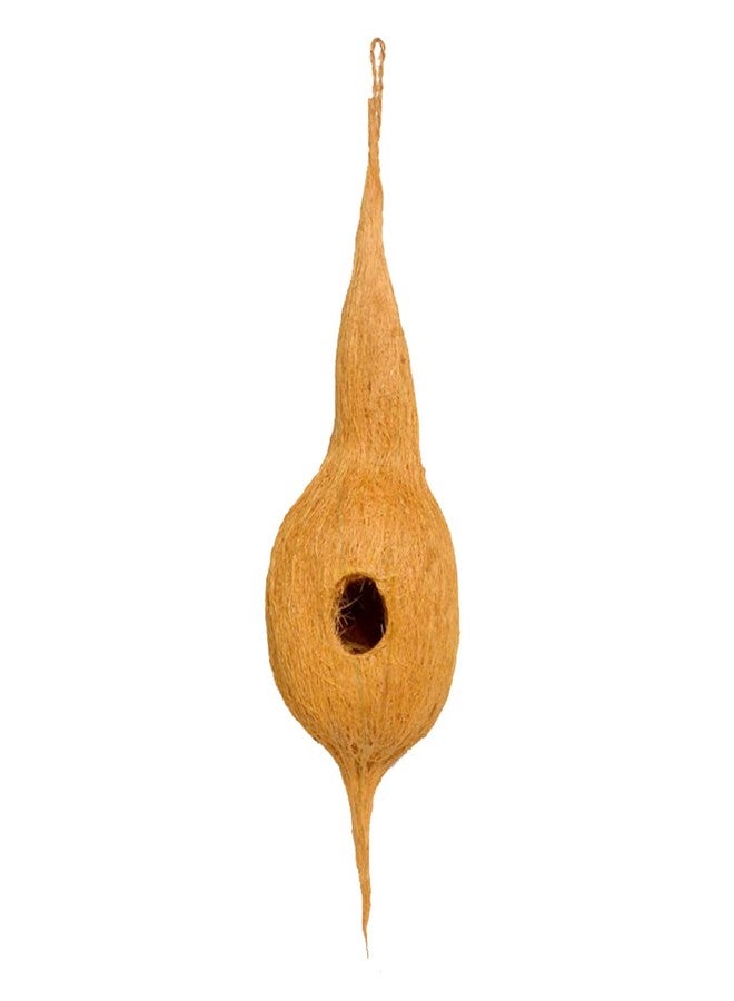 DealFry Handmade Hanging Bird Nest with Single Hole Made of Natural Coir Fiber Coconut Shell, Hanging Bird Nest for Cage and Balcony Birds Sparrows Finches Breeding (Brown | Medium) - (Set-1) - Image 1